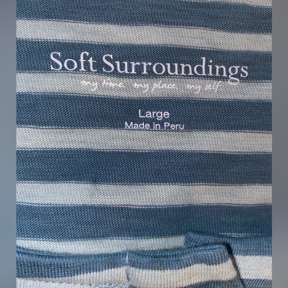 Soft Surroundings Size XS Large Tunic 3/4 Sleeve Blue Striped Shirt - Picture 5 of 6